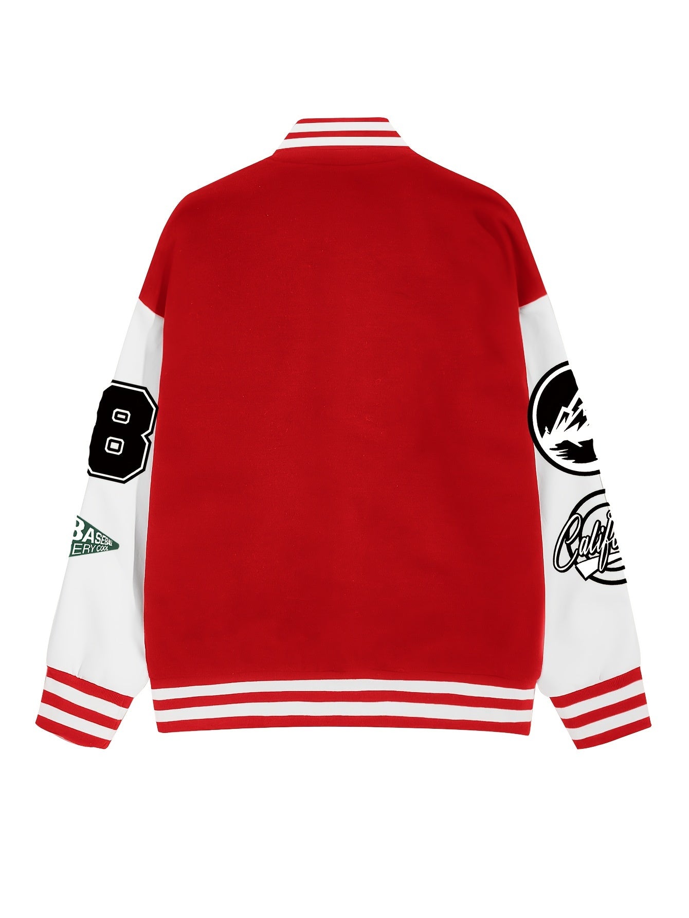 Chic Plus Size Women's Baseball Jacket - Casual Fall/Winter Coat with Letter Print, Button-Up Front, Machine Washable