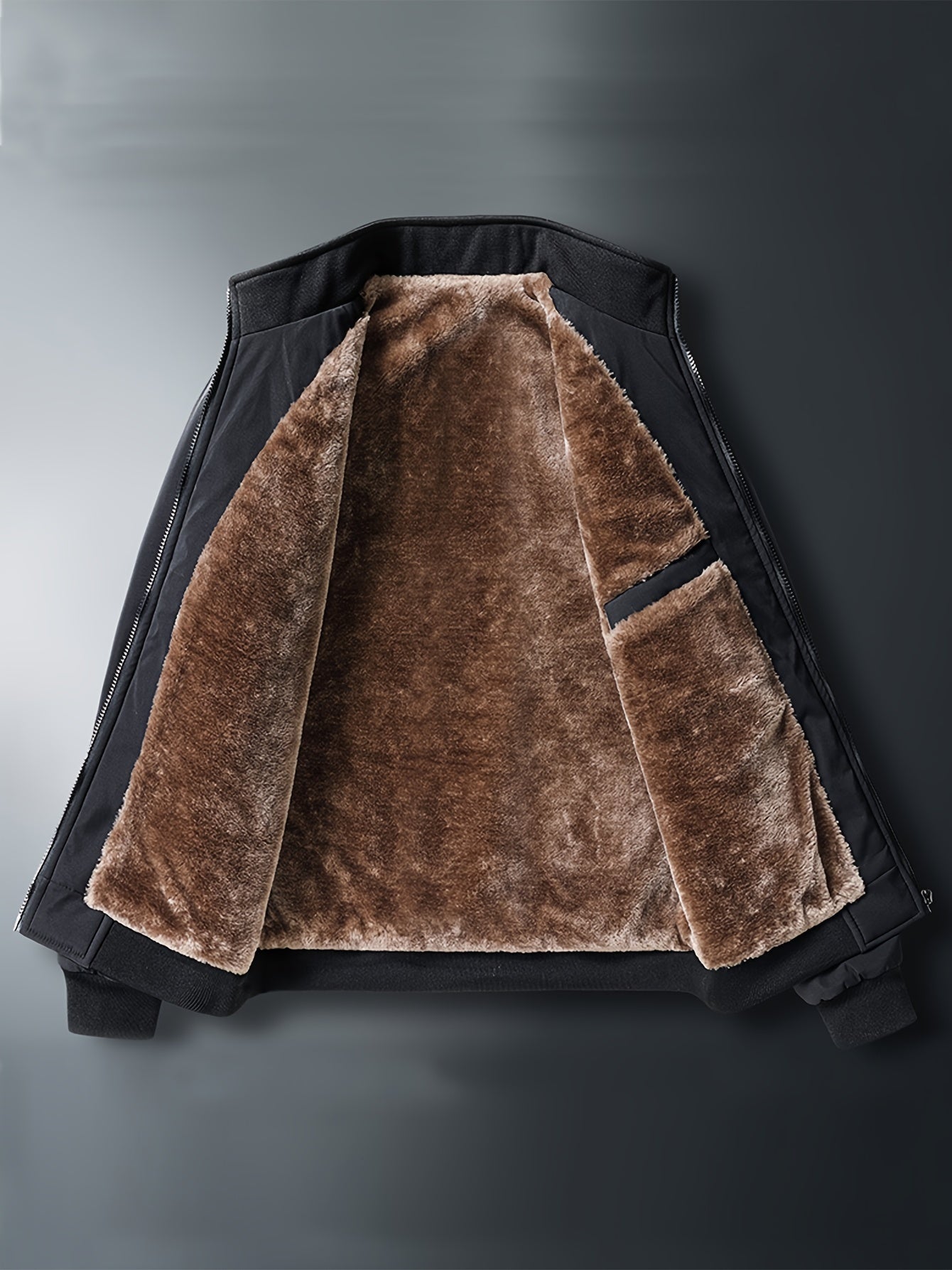 Chaqueta de color liso con cuello alto y forro polar para hombre, abrigo cálido de manga larga con cremallera, cárdigan cómodo y moderno a prueba de frío para otoño e invierno, ideal como regalo.