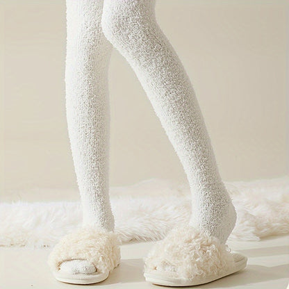 2-Pack Coral Velvet Women'S Over Knee Socks - Winter Snow Fleece Leg Socks, Non-Shedding, Thick Warm Polyester Knit Fabric, Fluffy Comfort Floor Socks, Hand Wash Only