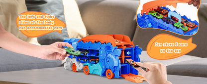 Transport Dinosaur Truck with Foldable into Standing Transforms Sliding Race Track T-rex Best Birthday Gifts Toys Boys And Girls