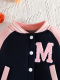 Conjuntos casuales bonitos, conjunto de abrigo y pantalón de béisbol con estampado de letras para niñas pequeñas, ropa de exterior para primavera y otoño.