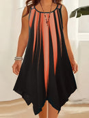 Plus Size Ombre Print Cami Dress, Vacation Style Asymmetrical Hem Sleeveless Crew Neck Dual Strap Dress For Spring & Summer, Women's Plus Size Clothing