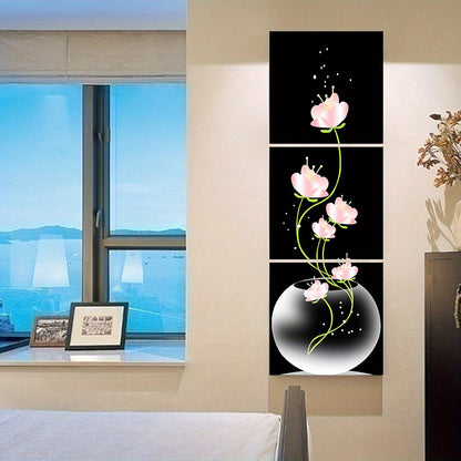 3pcs Pink Flower Square Canvas Prints Painting, Wall Art Picture For Living Room Entrance Home Decoration, No Frames