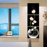 3 lienzos cuadrados con flores rosas, arte de pared para sala de estar, entrada, decoración del hogar, sin marco.