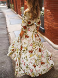 Floral Print Crew Neck Dress, Elegant Half Sleeve Maxi Swing Dress For Spring & Summer, Women's Clothing