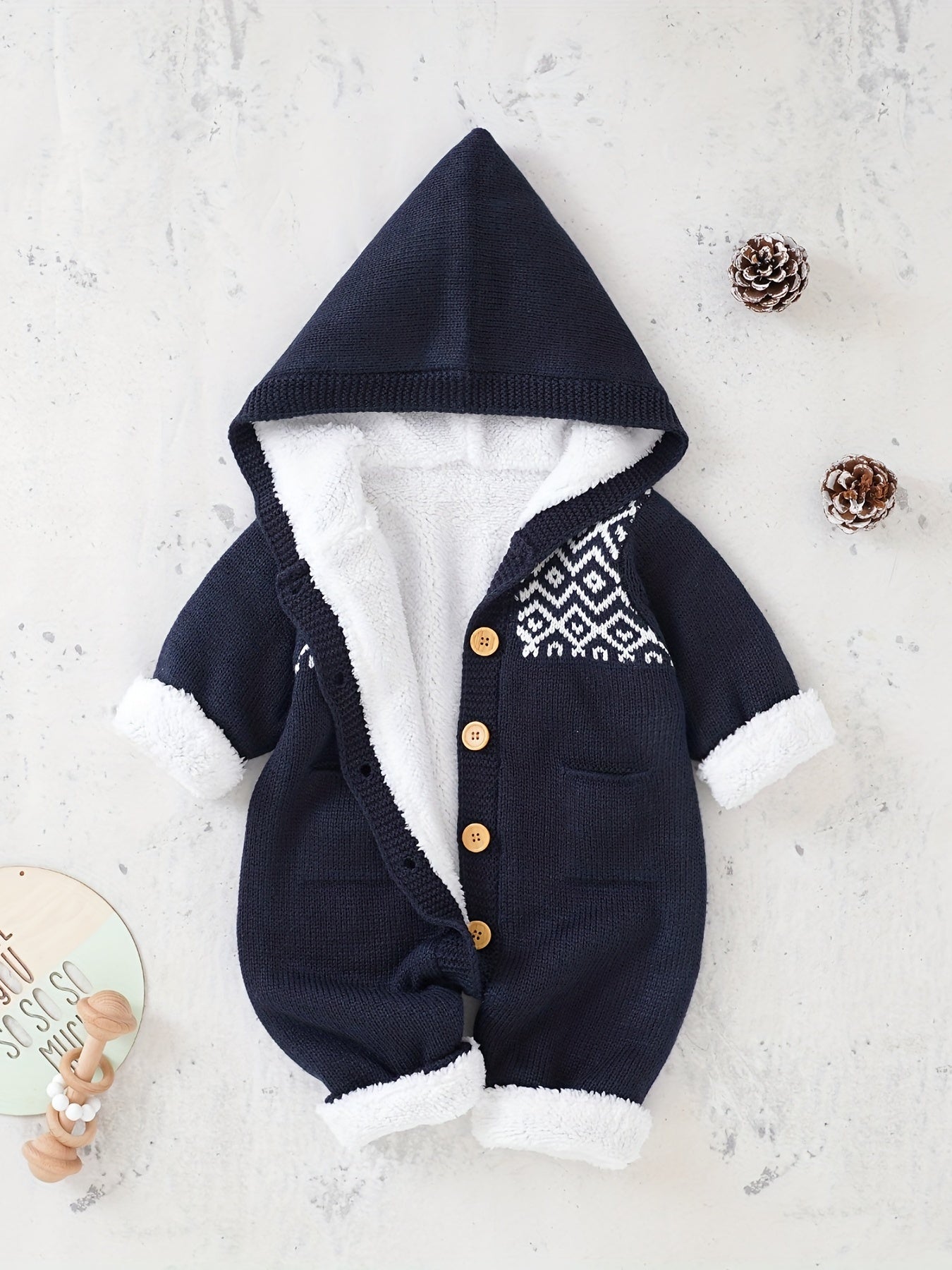 Newborn Boys And Girls Knitted Jumpsuit With Long Sleeve Hooded Pants Jumpsuit