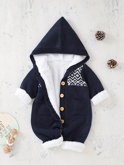Mono de punto para recién nacidos, niños y niñas, con pantalones y capucha de manga larga