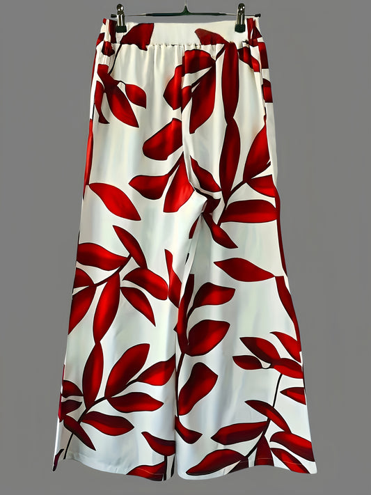 Women's Plus Size Elegant Wide-Leg Pants - High-Quality, Loose Fit, Floral Print, Summer Beachwear, Casual Versatile, Beach Holiday Essentials, Casual Wear Pants|Elegant Wide-Leg Pants|Wide-Leg Pants