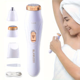 Kit de depilación eléctrica 3 en 1 para mujer: recortadora facial recargable por USB, recortadora de vello nasal, depiladora corporal completa, regalos para mujeres