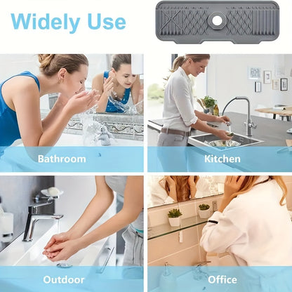 5° Slope Extended Size Silicone Kitchen Sink Drain Mat - Self-Draining Fast, Easy to Clean, and Foldable Edge