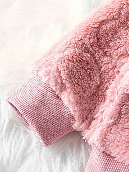 Casual Plush Animal Pattern Crew Neck Pullover Lash Set for - Cozy Warm Fall/Winter Long Sleeve and Pants Outfit, 100% Polyester Non-Stretch Knit Fabric for Weekend Casual Wear - Keep Away from Fire