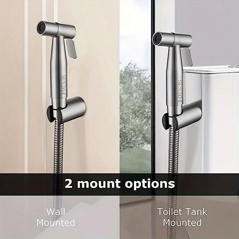 3-Piece Stainless Steel High-Pressure Shower Head Set with Handheld Bidet Sprayer & Tub Attachment - Contemporary Style, Diverter Control, Other Shape, Single-Hole Deck Mount - Enhanced Bathroom Cleaning Comfort