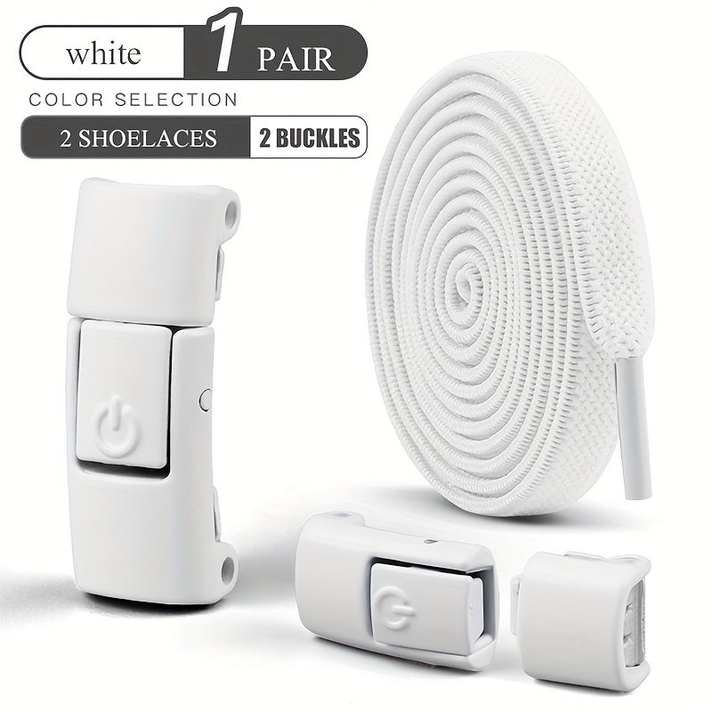 1 Pair Free-Tie Shoelaces Set, 2pcs Elastic Shoelaces & 2pcs Shoelaces Buckles For Sneakers Canvas Shoes