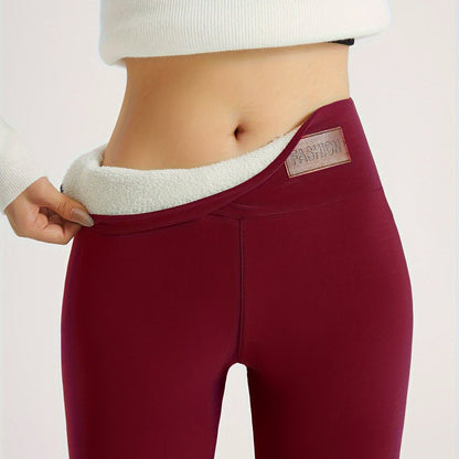 Women's Plush-Lined High Waist Leggings, Elastic And Comfortable, Casual Style Warm Pants For Winter, For Thermal Wear