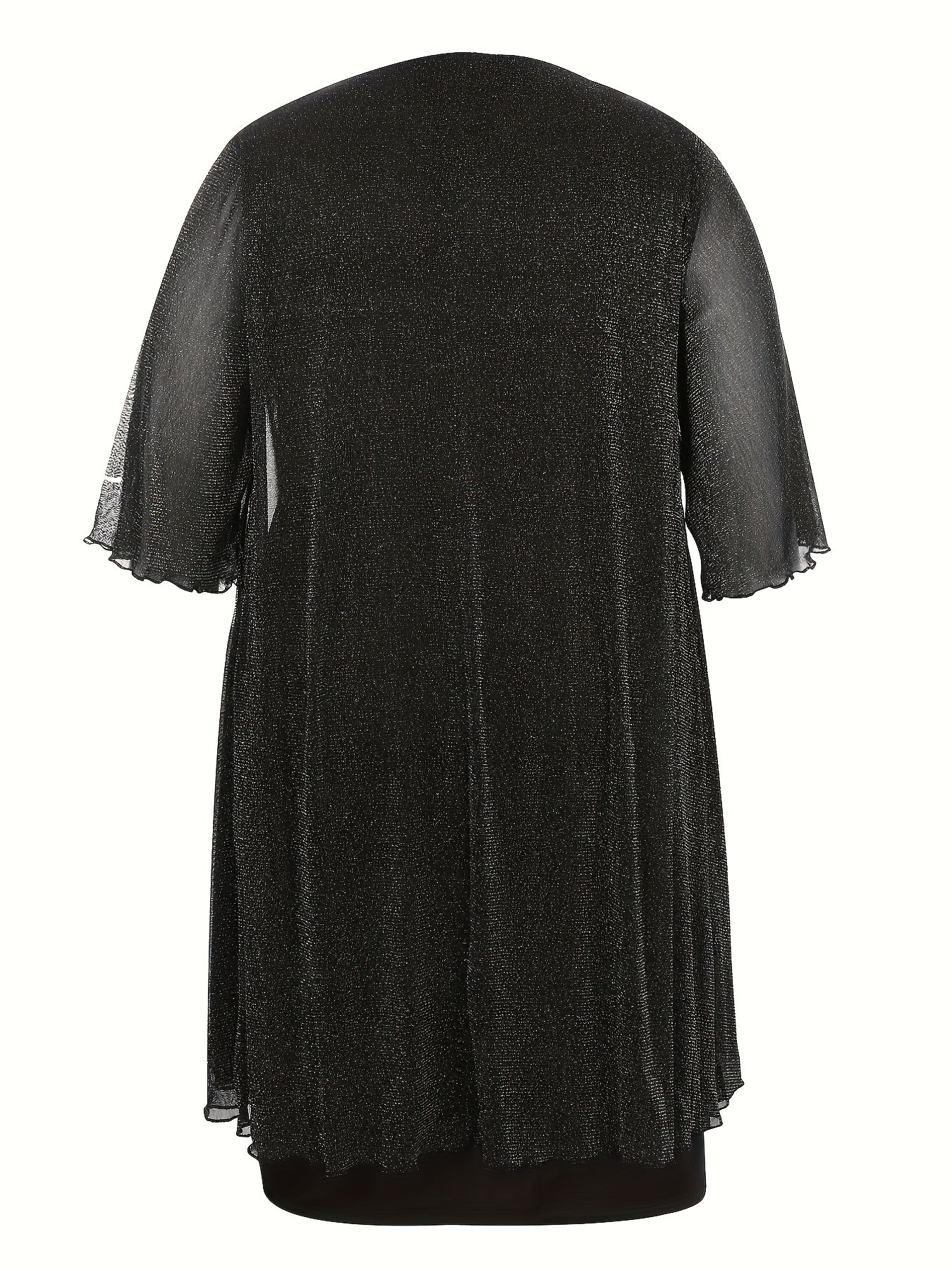 Plus Size - Elegant Plus Size Two-Piece Dress with Mesh Overlay - Navy Blue, Round Neck, Sleeveless, Flowy Design for Spring/Summer, Polyester Blend, Women'S Fashion, Plus Size Dresses