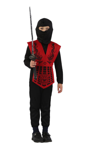 Polyester Ninja Outfit, Party-Style Ninja Uniform with Crew Neck, Non-Stretch Solid Color Fabric, All-Season Wear, Regular Fit, Woven - Suitable for Ages 3+ (BF0029)