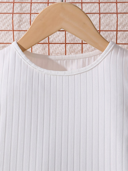 Conjunto elegante de 2 piezas para niña: camiseta de manga larga y pantalón recto con detalle de cadena metálica. Perfecto para otoño/invierno. Lavable a máquina. Ideal para exteriores.