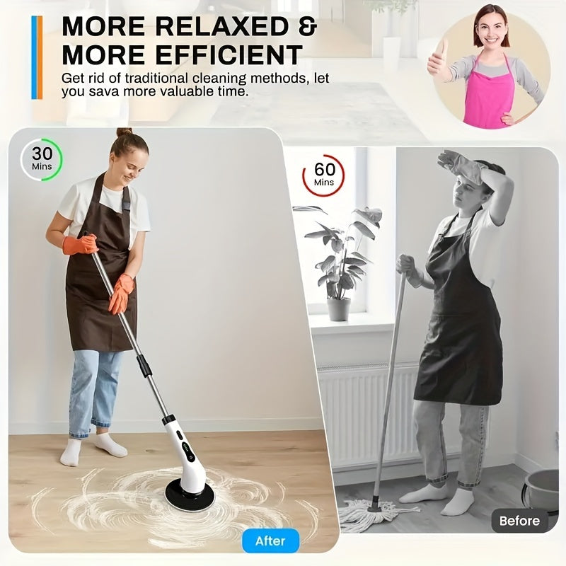 Cordless Electric Spin Scrubber Set with 3/9 Brush Heads - Rechargeable, Adjustable Long Handle for Bathroom, Kitchen, Tile & Car Cleaning