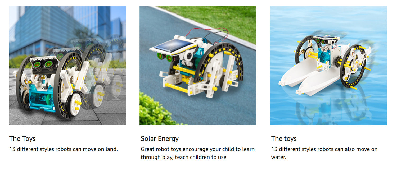 STEM 13-in-1 Solar Power Robots Creation Toy, Educational Experiment DIY Robotics Kit, Science Toy Solar + Battery Powered 2 Modes Building Robotic Set Kids To Build, Halloween, Christmas Gift