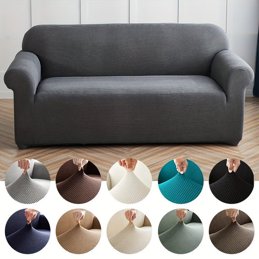 Funda de sofá universal de terciopelo grueso de color liso para las cuatro estaciones, protector de muebles para dormitorio, oficina, sala de estar, decoración del hogar (con barra antideslizante incluida)