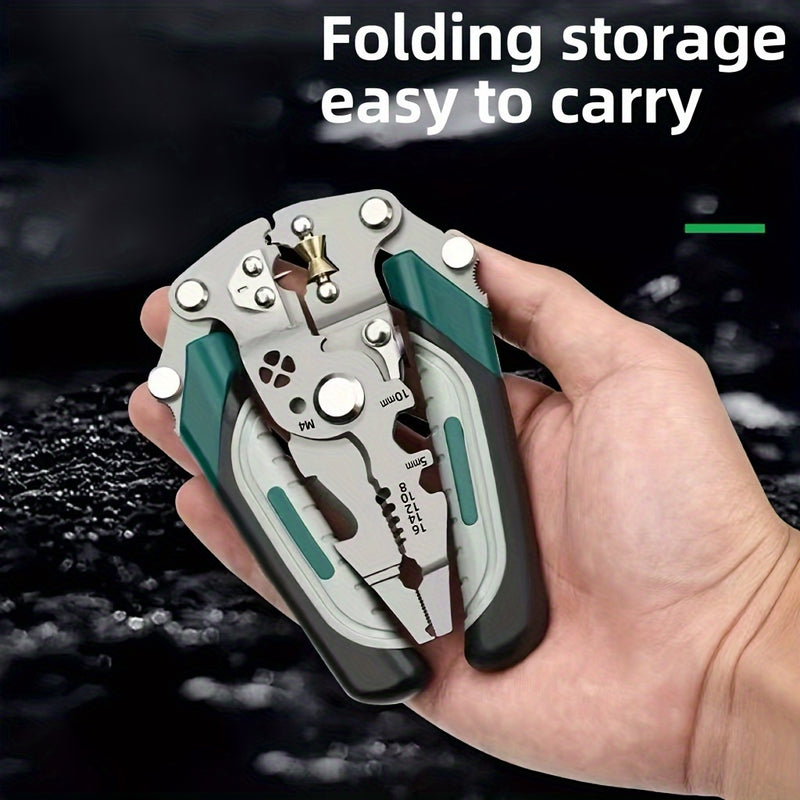 Collapsible Wire Stripping Pliers – Multi-Function Electrician Tool with Crimping, Cutting, and Wrench Features, Durable Chrome Vanadium Steel, Compact Foldable Design for Easy Storage, Ideal for Home, Outdoor, and Industri