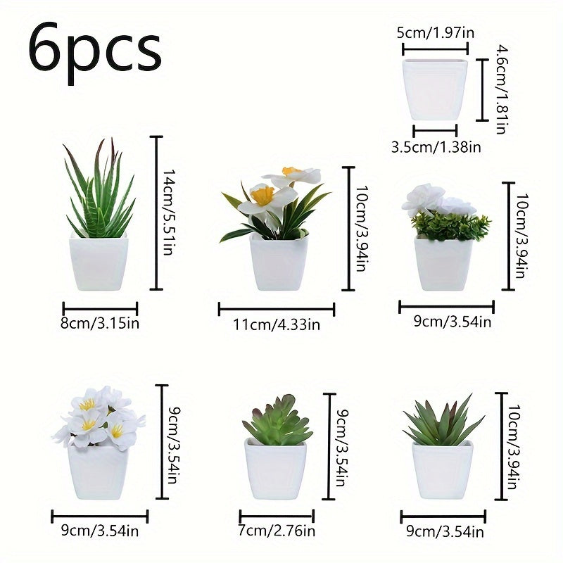1SET-6pcs Simulation Plant Pot Set, Suitable for Home, Table Center Decoration, Office Desktop Decoration, Real Touch, Artificial Mini Succulent Pot