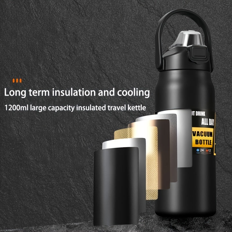 1pc Large Vacuum Flask, 304 Stainless Steel Insulated Sports Water Bottles, Travel Thermal Cups, For Hot And Cold Beverages, Summer Winter Drinkware, Gifts