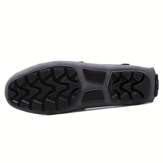 Men'S Buckle-Decorated Loafers, Slip-On Driving Shoes, Flat Boat Shoes, Comfortable Soft-Soled Non-Slip Solid Color Shoes