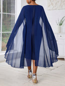 Plus Size, Women's Fashionable and Elegant Batwing Sleeve Mesh Splicing Plus Size Wrap Dress