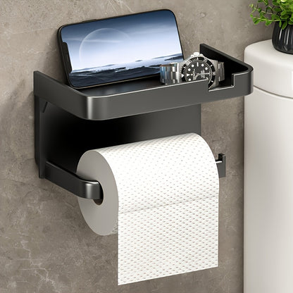 Space-Saving Self-Adhesive Toilet Paper Holder with Storage Shelf - Dual-Purpose Bathroom & Kitchen Organizer, Polished Finish