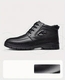 Men's Leather Boots, Winter Thermal Shoes, Windproof Hiking Boots With Fuzzy Lining