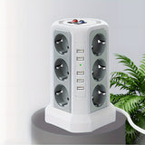 Tower Multi Power Strip Vertical EU Plug 12 Way Outlets Sockets With 5 USB Switch Multiple Vertical Power Strip 2 Switches Multi Socket Power Strip, Surge Protection And Short Circuit Protection