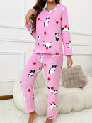 [Home Relaxation] Cozy & Warm Women's Fleece Pajama Set in Green with White Cartoon Rabbit Pattern - Soft Polyester, Anti-Static, Machine Washable - Elegant Home Loungewear with Round Neck Top & Pants for Fall/Winter, Plus Si