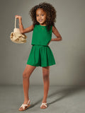 Chic Summer Outfit for Girls: Elegant Sleeveless Top &amp; Cute Shorts Set - Machine Washable, Polyester Blend, Perfect for Outdoor