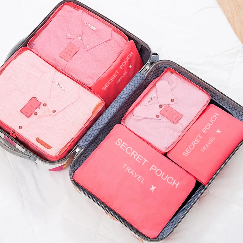 Bolsa de almacenamiento de viaje de gran capacidad, impermeable, para equipaje, ropa interior y con cremallera, color rosa, azul y gris, 6 unidades por juego. 