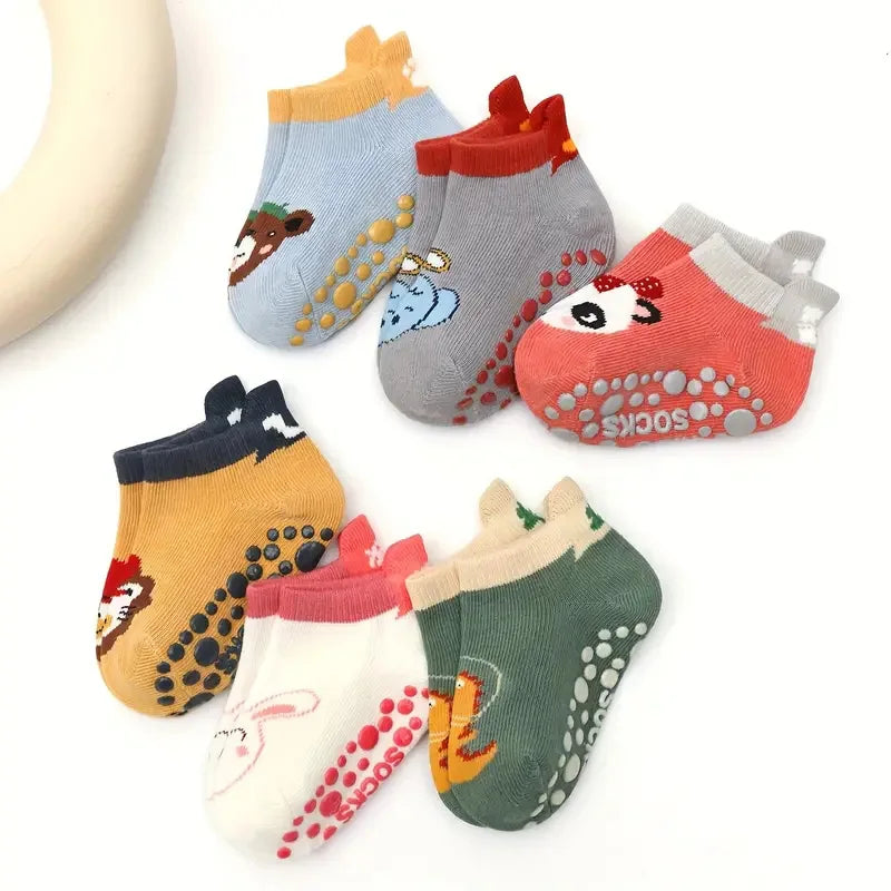 6 Pairs Kids Cotton Socks Cute Cartoon Animal Pattern Comfortable Breathable Baby Non-slip Floor Socks 