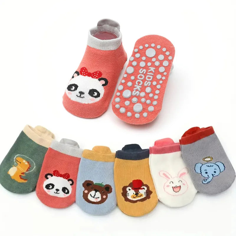 6 Pairs Kids Cotton Socks Cute Cartoon Animal Pattern Comfortable Breathable Baby Non-slip Floor Socks 