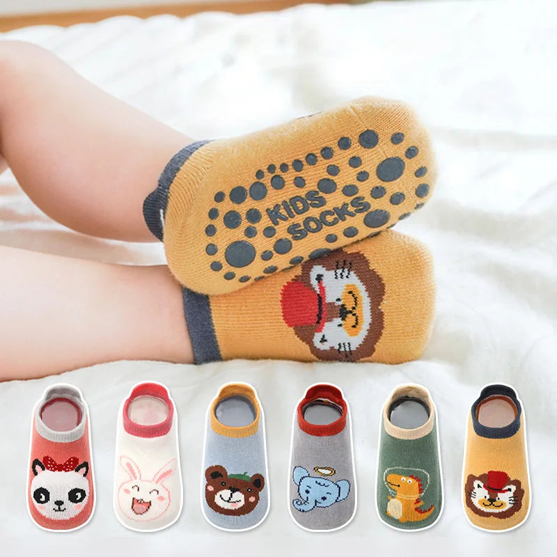 6 Pairs Kids Cotton Socks Cute Cartoon Animal Pattern Comfortable Breathable Baby Non-slip Floor Socks 