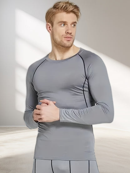 3pcs Men's Athletic Compression Long Sleeve Tops - Quick Dry, Moisture-Wicking & Breathable, High Stretch for Running, Yoga & Outdoor Activities, Casual, Sweat-wicking, Movement Style, Going Out Occasion, Leisure Outing Occas