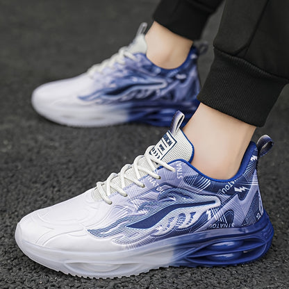 Men's Durable Running Shoes, Comfy Sneakers For Outdoor Workout Training, With Trendy Gradient Color Fire Pattern