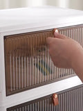 Caja de almacenamiento plegable multifuncional con puertas transparentes, ideal para ropa, libros y juguetes. Estilo clásico, para colocar en el suelo, parte trasera de plástico. Ideal para organizar el dormitorio, el baño, la oficina y la sala de estar.