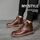 Botas vintage con cordones y cremallera lateral para hombre, resistentes al desgaste y antideslizantes para todas las estaciones.
