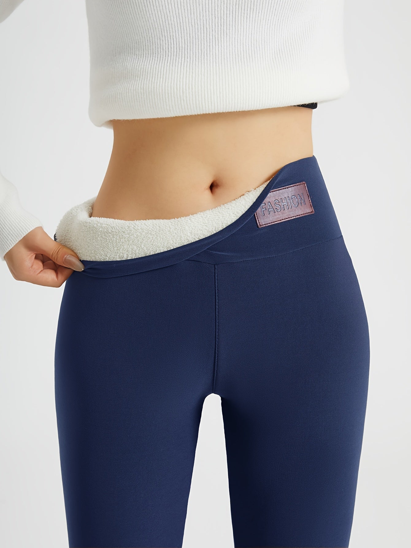 Women's Plush-Lined High Waist Leggings, Elastic And Comfortable, Casual Style Warm Pants For Winter, For Thermal Wear