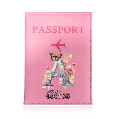 Customized Name Initial Pu Leather Passport Holder Cover Personalized Custom Ultra Slim Wallet Organizer Passport Protector Covers Personal Tailor Waterproof Card Case Storage Cases for Men Women Travel Accessories