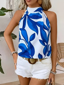 Popular Round Neck Sleeveless Casual Digital Print Plus Size Top