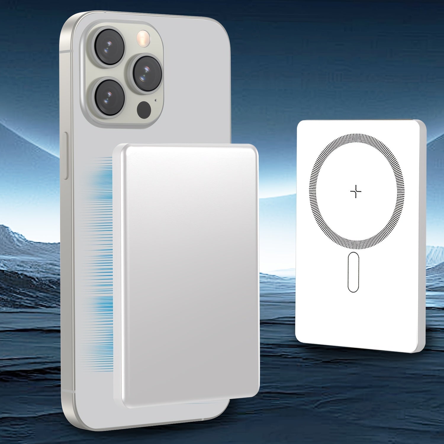 5000mAh Magnetic Wireless Power Bank With USB-C - Fast Charge Compatible For iPhone 15/14/13/12 & For Airpods, Portable Charger Piece