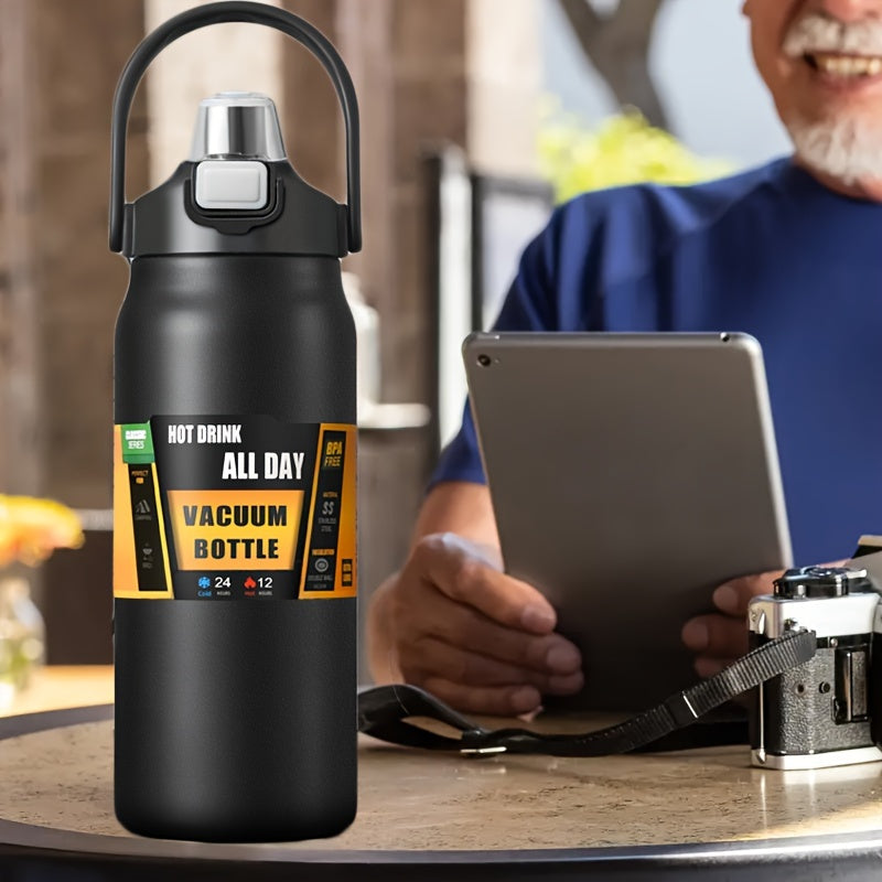 Stainless Steel Sports Water Bottle with Multi-Functional Lid, Twin-Drinking Methods with Straw & Direct Drink, Portable & Insulated Flask, 1000ml/1500ml, BPA-Free for Outdoor, Camping, Hiking, Travel & Driving, Ideal Gift fo