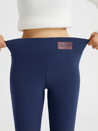 Women's Plush-Lined High Waist Leggings, Elastic And Comfortable, Casual Style Warm Pants For Winter, For Thermal Wear