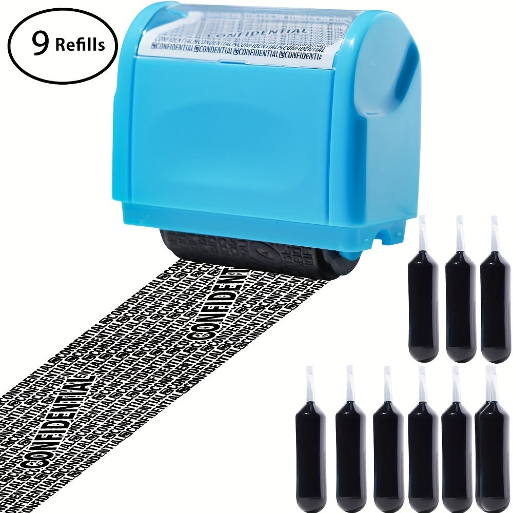 Identity Theft Protection Roller Stamp - Wide Privacy Guard, Secure Confidentiality Seal for Documents & Packages, Easy-to-Use with Refillable Ink