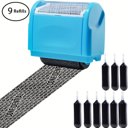 Identity Theft Protection Roller Stamp - Wide Privacy Guard, Secure Confidentiality Seal for Documents &amp; Packages, Easy-to-Use with Refillable Ink